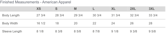 American Apparel Size Details